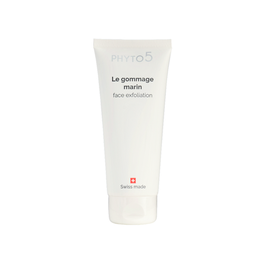 PHTYO 5 le gommage marin gamme suisse gamme visage doux a grains perles de jojoba grains de riz peau tout type de peau gommage doux naturel pour le visage nettoyant visage cosmetique naturel cosmetique suisse ingredients bio laboratoire suisse soin energetique soin naturel soin holistique 