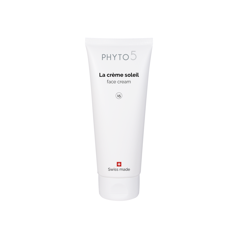 PHYTO  5 gamme suisse la creme soleil SPF 15 creme solaire visage et corps protection 15 creme solaire naturelle creme solaire suisse creme ensoleillante teint sublime creme solaire effet bonne mine filtre naturel cosmetique naturel cosmetique suisse ingredients bio laboratoire suisse soin energetique soin naturel soin holistique