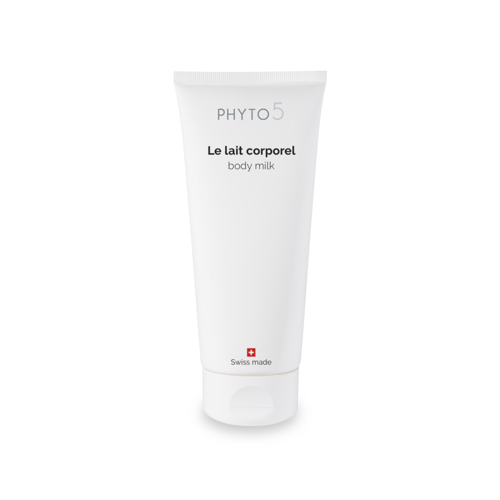 PHYTO 5 le lait corporel bio gamme suisse lait hydratant corps bio certifie biologique lait corps naturel lait peau seche peau sensible lait bio pour le corps cosmetique naturel cosmetique suisse ingredients bio laboratoire suisse soin energetique soin naturel soin holistique