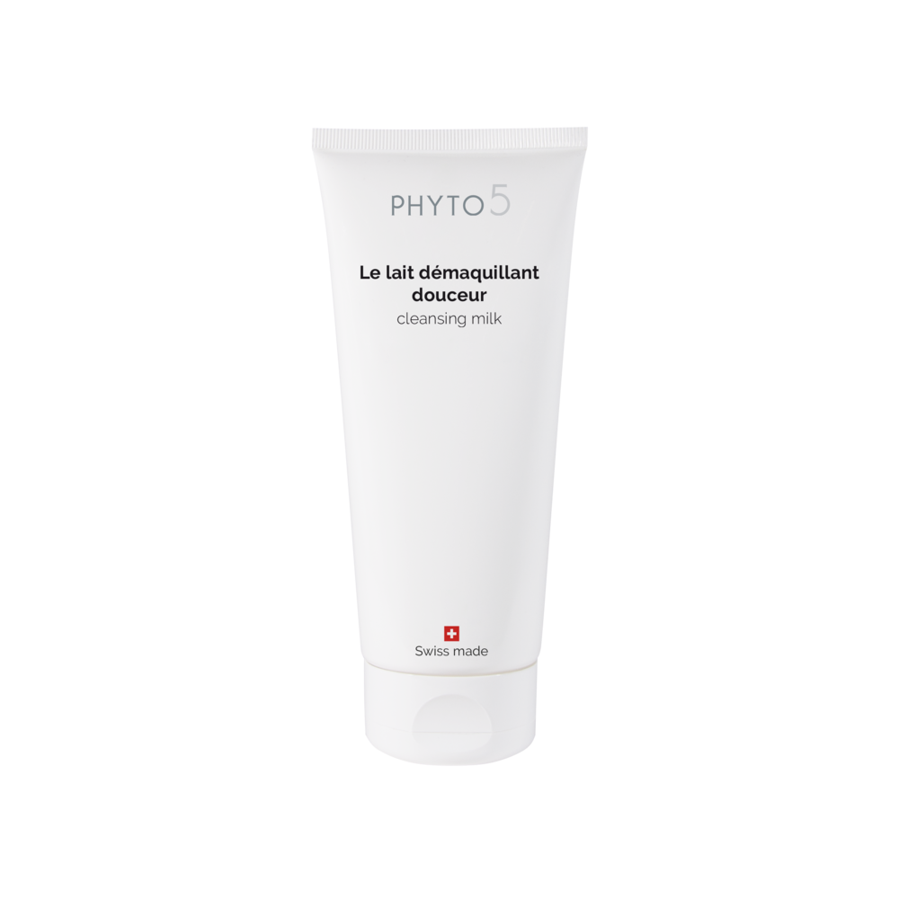 PHYTO 5 gamme suisse le lait demaquillant douceur lait demaquillant visage nettoyant visage demaquillant yeux yeux sensibles peau seche peau sensible hydratant cosmetique naturel cosmetique suisse ingredients bio laboratoire suisse soin energetique soin naturel soin holistique