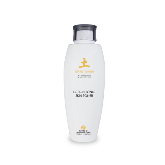 PHYTO 5 gamme des 5 elements lotion tonic terre lotion tonique visage anti imperfection reduit boutons pores dilalates teint terne acne lotion nettoyante visage purifiante anti acne anti boutons cosmetique naturel cosmetique suisse ingredients bio laboratoire suisse soin energetique soin naturel soin holistique