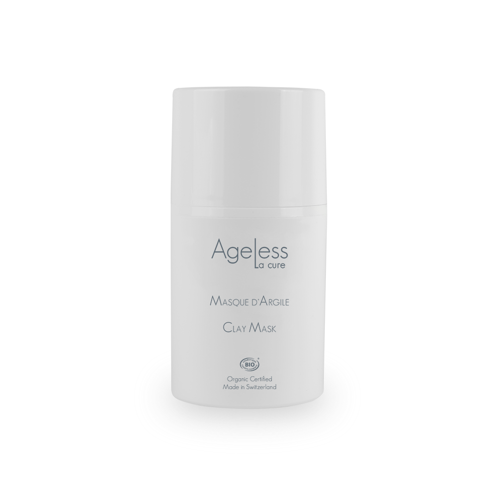 PHYTO 5 gamme Ageless la cure masque d'argile BIO masque visage argile blanche kaolin huile essentielle de rose BIO peau seche peau sensible anti age hydratant apaisant nettoyant cosmetique naturel cosmetique suisse ingredients bio laboratoire suisse soin energetique soin naturel soin holistique
