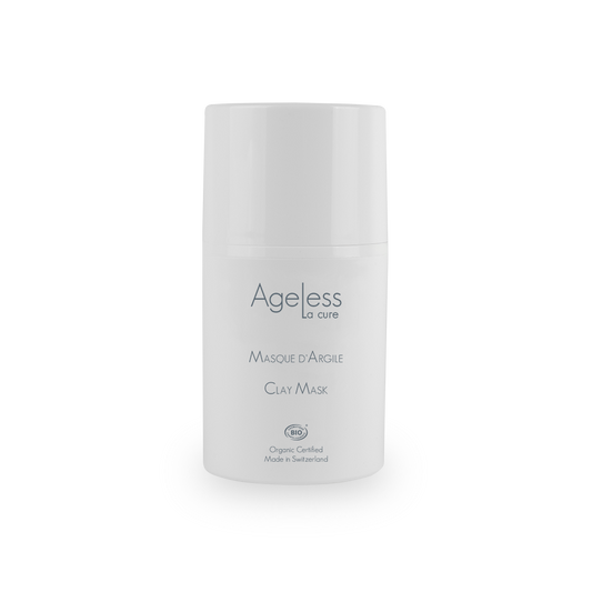 PHYTO 5 gamme Ageless la cure masque d'argile BIO masque visage argile blanche kaolin huile essentielle de rose BIO peau seche peau sensible anti age hydratant apaisant nettoyant cosmetique naturel cosmetique suisse ingredients bio laboratoire suisse soin energetique soin naturel soin holistique