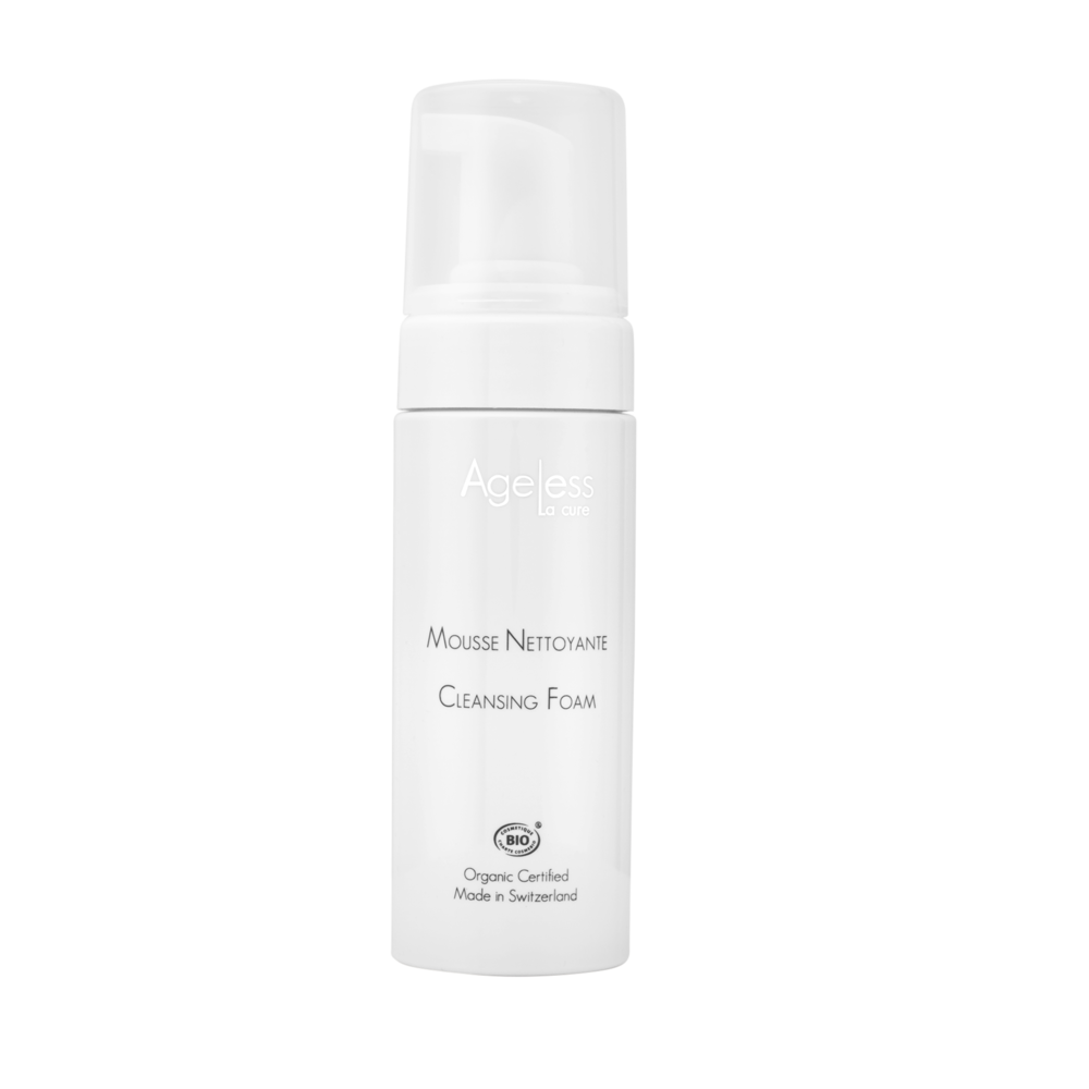 PHYTO 5 gamme Ageless la cure mouse nettoyante BIO mousse visage nettoyant naturel doux demaquillant visage et yeux sensibles peau sensible peau seche peau grasse peau mixte demaquillant BIO 2 en 1 cosmetique naturel cosmetique suisse ingredients bio laboratoire suisse soin energetique soin naturel soin holistique